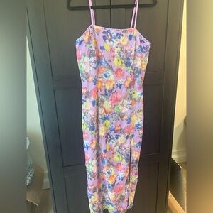 Lulus Lavender Sequin Floral Slip Midi Dress